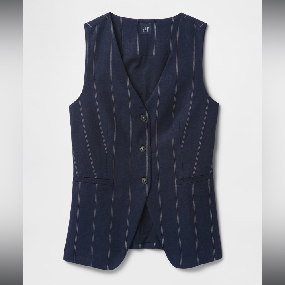 NWT - GAP Linen Blend Navy Pinstripe Vest